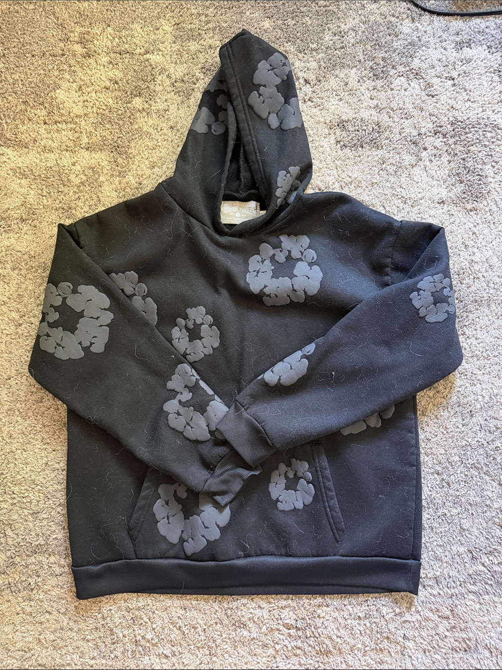 Men's Black Floral-Print Pullover Hoodie